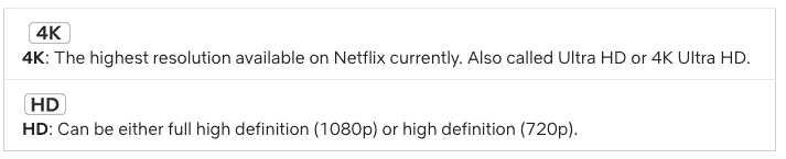 Netflix video quality (4K vs HD). 